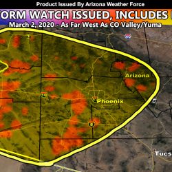Thunderstorm Watch Issued For Monday Across Western Half of Arizona; Includes Parts Of The Phoenix Valley Zones