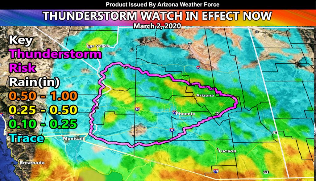 Rain Forecast Through Tuesday Across Arizona; Thunderstorm Watch Issued ...