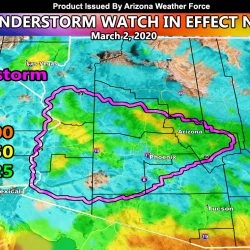 Rain Forecast Through Tuesday Across Arizona; Thunderstorm Watch Issued For Monday Has Officially Begun for Central/Western Arizona, Including The Phoenix Valley