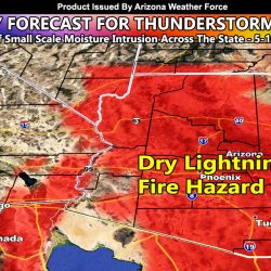 Thunderstorm Risk Peaks On Sunday Across The State Of Arizona; Fire Risk Elevated Due To Dry Lightning