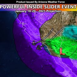 Strong Inside Slider To Move Into Northern Baja After January 18th, Bringing A Storm Window To All Of Arizona With Rain Lower Elevations and Heavy Mountain Snow