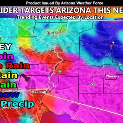 Strong System To Place West of Arizona, Bringing Heavy Rain, Thunder, and Mountain Snow Later Monday night into The Week