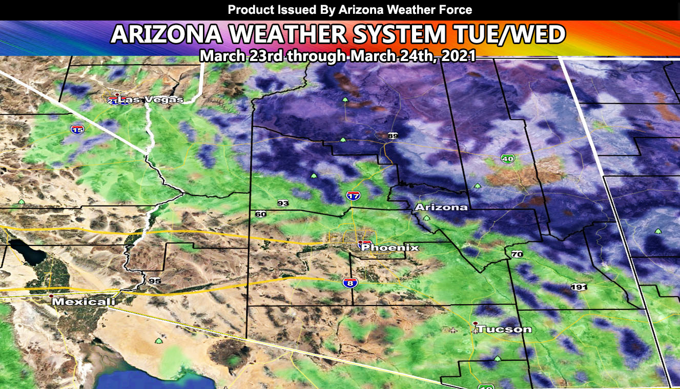 Weather System To Affect Arizona Tuesday into Wednesday; Rain and Snow