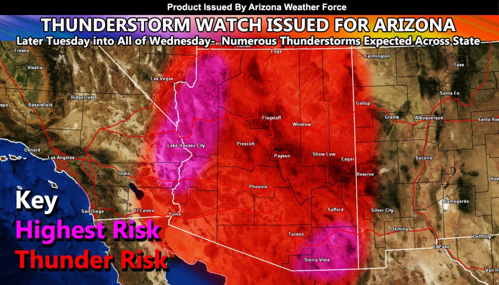 Thunderstorm Watch Issued Across Entire State Of Arizona Starting Later ...