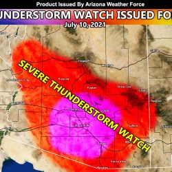 Severe Thunderstorm Watch Issued For Good Chunk Of Arizona, Including The Phoenix and Tucson Metros; Details