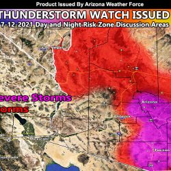 Thunderstorm Watch Issued For Eastern Phoenix Metros to Tucson As Storms Forming Off High Terrain Move Downward This Evening Along With Storms At Hoover Dam; Details
