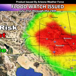 Flood Watch Issued For Most of Arizona From July 21st through July 24th; Details Includes High Risk Areas Centering All Major Metro Zones