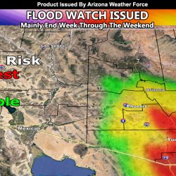Flood Watch Issued For More Of Widespread Rainfall and Storms Through Late Week into The Weekend For Phoenix to South and East Half of Arizona