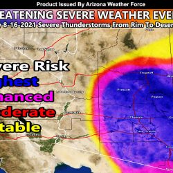 Life-Threatening Severe Weather Threat Aims To Strike Arizona On Monday; AZWF Models Are Maxed Out For Damaging Winds, Large Hail, and Deadly Flooding Concerns