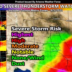 WARNING:  Enhanced Severe Thunderstorm Watch Issued That Includes Tucson Metro Areas For Today; High Resolution Severe, Hail, and Wind Risk Maps Activated