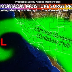 The Big Pull:  Strong Surge of Monsoon Moisture To Affect All Arizona Metros This Coming Week; Daily Details
