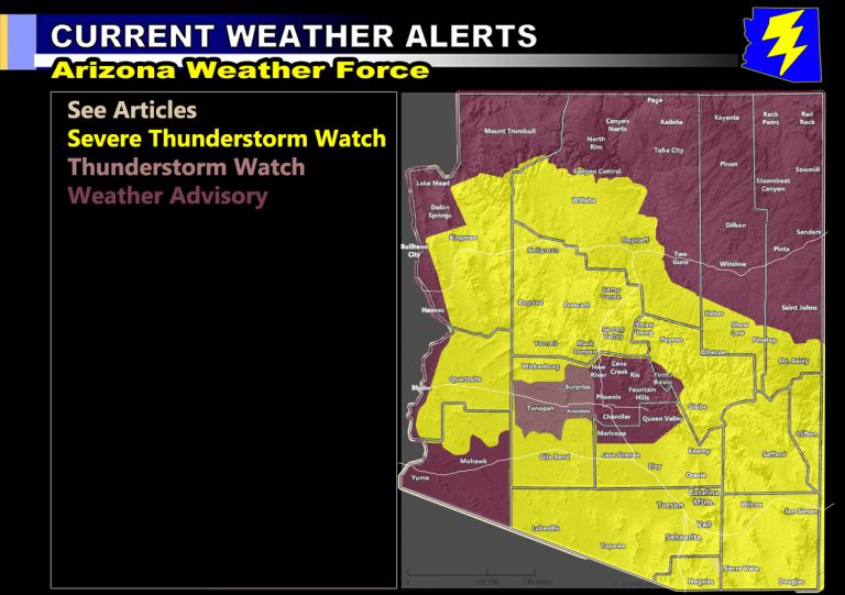 Thunderstorm Outlook For Arizona For Monday August 8th 2022; Three