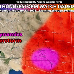Thunderstorm Watch Issued for the Metro and Mountain Areas of Arizona This Morning Through the Evening; February 13, 2023
