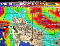 Long Range Weather Advisory Update:  Storm Systems to Impact Arizona Tuesday into Wednesday; Again, This Weekend