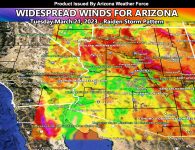 Widespread Strong to Damaging Winds Across Most of Arizona for Tuesday March 21, 2023; Excluding Most of Metro Maricopa County
