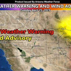 Fire Weather Warning and Wind Advisory Issued for the Eastern half of Arizona for Tuesday