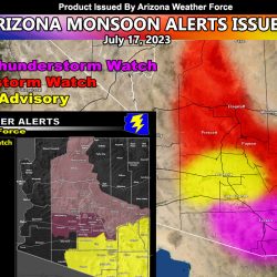 Severe Thunderstorm Watch, Thunderstorm Watch, and Weather Advisory Issued for Parts of Arizona, including Metros; July 17, 2023