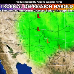 Tropical Depression Harold to Move Across Arizona Today into Tonight Bringing Increase in Shower and Thunderstorm Activity