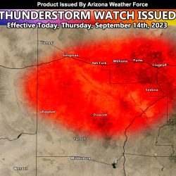Thunderstorm Watch Issued for Prescott, Sedona, and Flagstaff Forecast Areas for September 14th, 2023