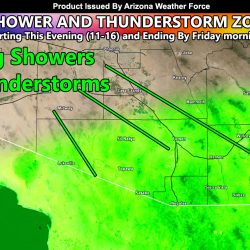 Showers and Isolated Thunderstorms Likely for South and Southeastern Arizona Evening Through the Night