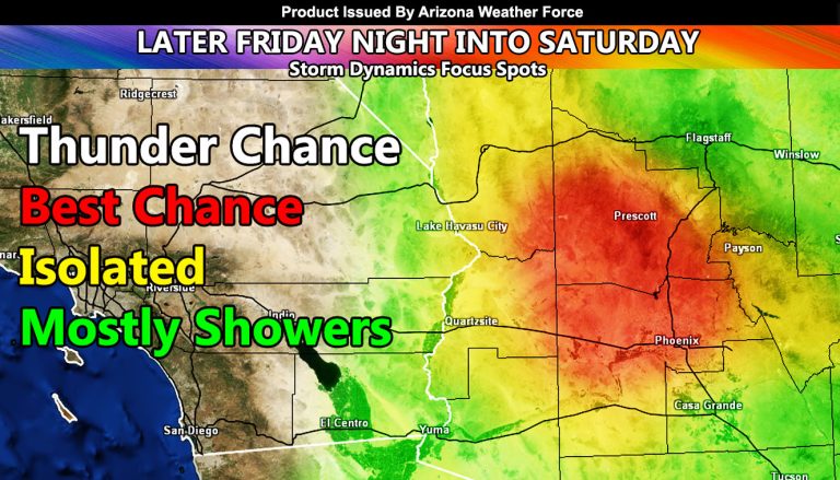 Storm Dynamics Focus Spots for Arizona Late Friday night into Saturday; Thunderstorms Projected