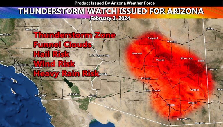 Thunderstorm Watch Issued for Central to Southern Arizona, Including All Metro Zones Through Today