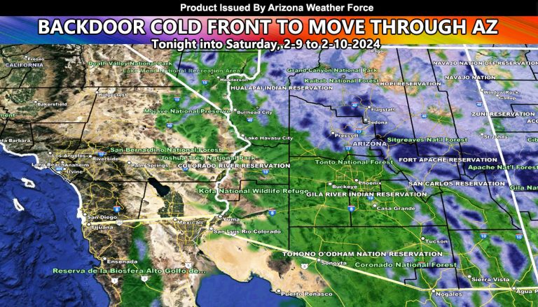 Backdoor Cold Front to Move Across Arizona Tonight into Saturday; Rain and Snow Maps