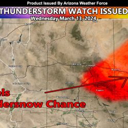 Thunderstorm Watch Issued for Central and Eastern half of Arizona for March 13, 2024