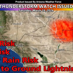 Thunderstorm Watch Issued for The Kingman to Bullhead City Arizona Zones for March 16, 2024
