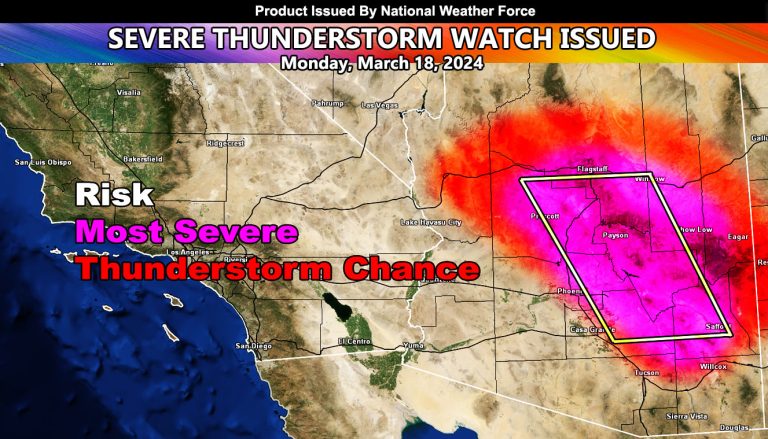 Severe Thunderstorm Watch Issued for Central, Eastern, and Northern Arizona for March 18, 2024
