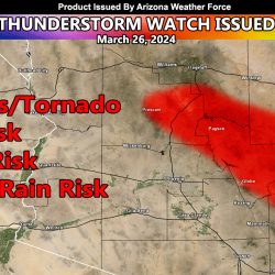 Thunderstorm Watch issued for parts of Central and Eastern Arizona For March 26, 2024