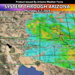 Storm System Moving Across Arizona Today, Thursday March 7th, 2024; Rain Model and Thunderstorm Forecast