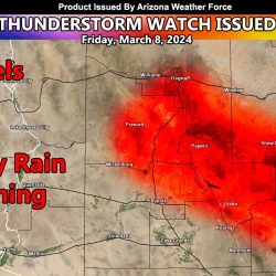 Thunderstorm Watch Issued for Central to Eastern Arizona, Prescott, Payson, and the Rim for March 8, 2024