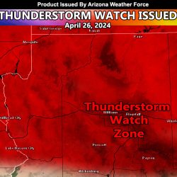 Thunderstorm Watch Issued for The Northern Half of Arizona For April 26, 2024