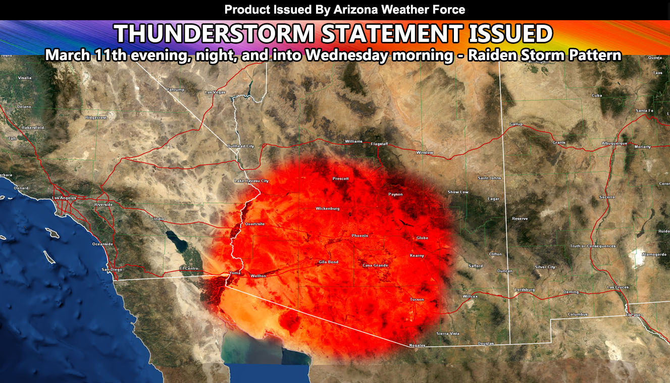 Thunderstorm Statement Issued For West, Southwest, South, and Central Arizona for Tuesday March 11th, 2025; Pending Excessive Lightning Watch