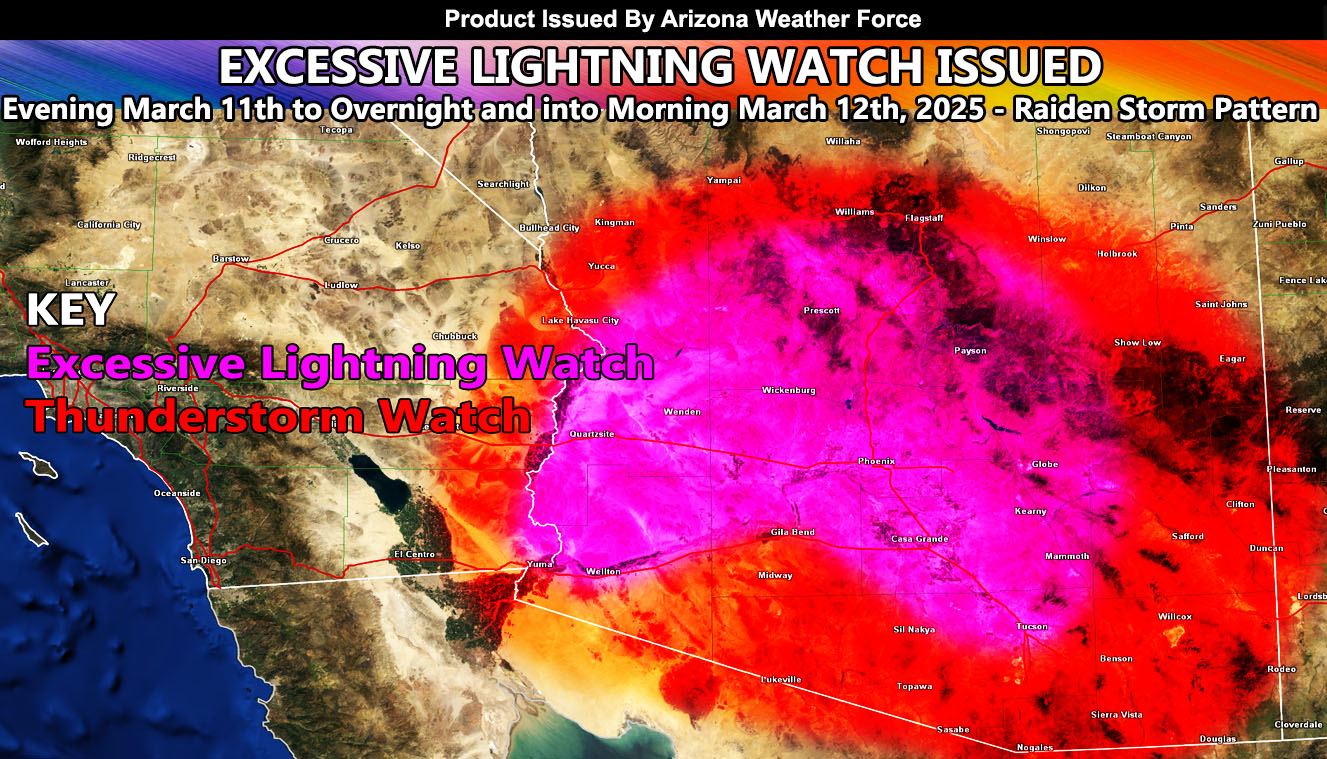 Excessive Lightning Watch Issued For Arizona from Tuesday evening through Wednesday morning; Likely a Light Show Expected