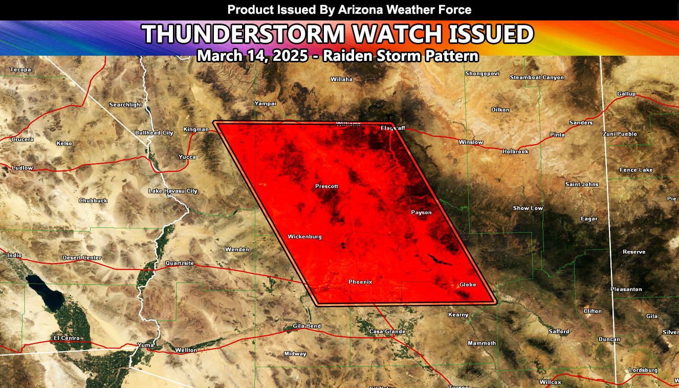 Thunderstorm and Thundersnow Watch Issued For Arizona From 8pm to 2am Tonight, For Prescott, Flagstaff, and Phoenix Forecast Zone